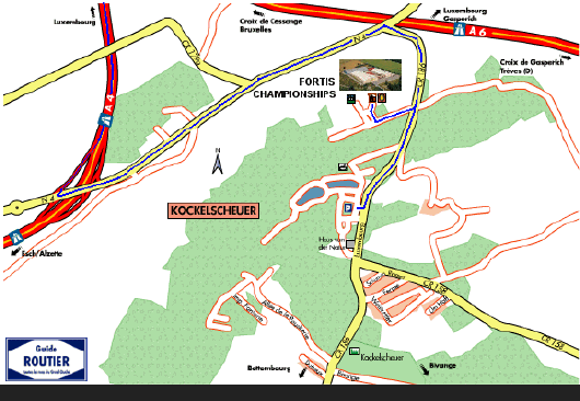 Road map of the route from Belgium to the CK Sportcenter in Kockelscheuer