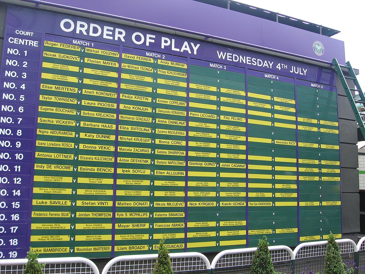 Order of play board at the All England Club